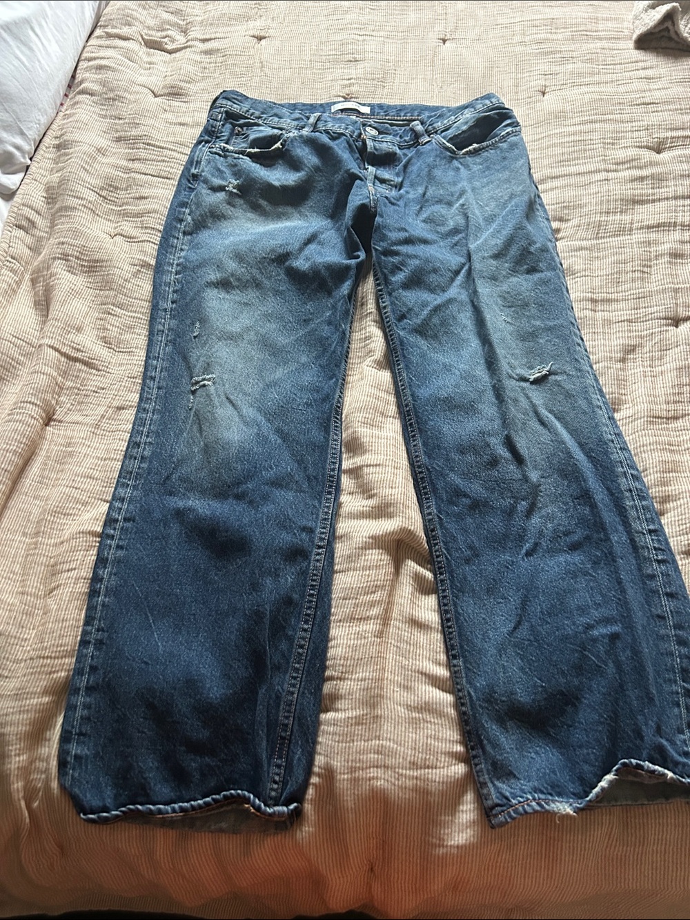 Moussy Women's Blue Flare Jeans with Light Distressing